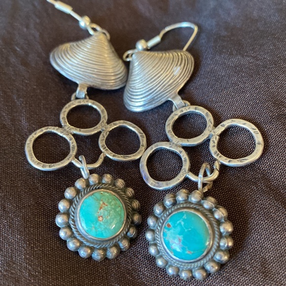 Sterling Turquoise Dangle Earrings - Picture 2 of 6